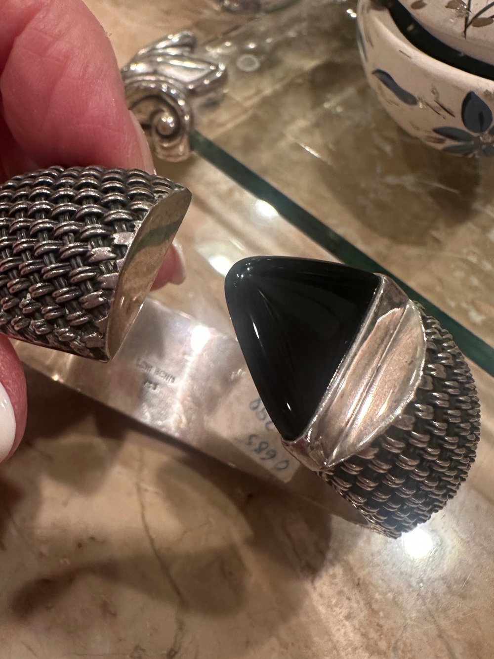 Rare vintage Lori Bonn sterling silver and black onyx cuff